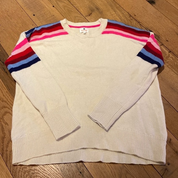 Sundry Merino Wool Cashmere Blend Shoulder  Stripe Oversized Retro Sweater S 4-6 - Picture 3 of 10
